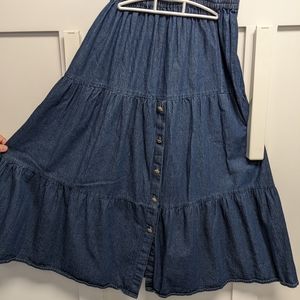 Denim Western 3-tier Prairie skirt Size M by Crazy Cowgirl with concho buttons